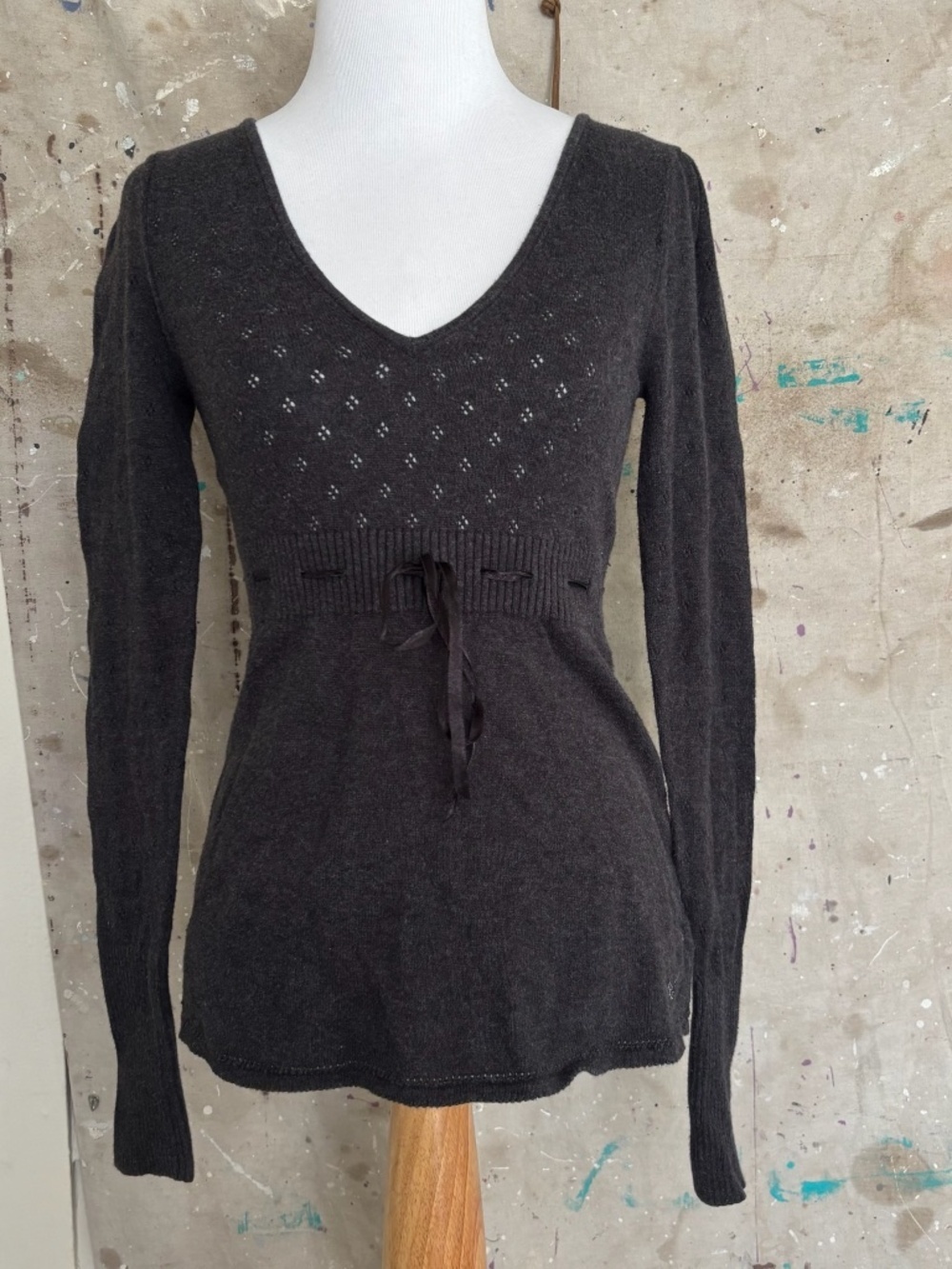 Vintage American Eagle Y2K Babydoll Charcoal Knit Top